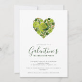 Invitation Exquisite Green Floral Heart Galentine's Day (Devant)