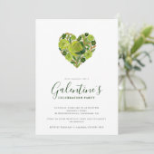 Invitation Exquisite Green Floral Heart Galentine's Day (Debout devant)