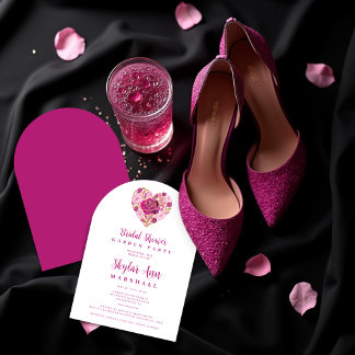 Invitation Exquisite Hot Pink Golden Heart Bridal Shower