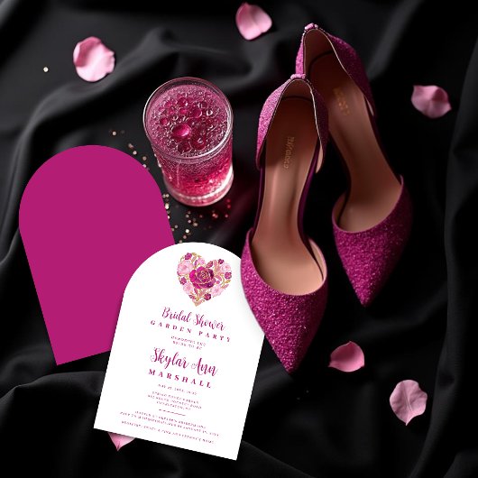 Invitation Exquisite Hot Pink Golden Heart Bridal Shower