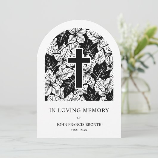Invitation Exquisite Minimalist Black White Botanical Funeral (Debout devant)