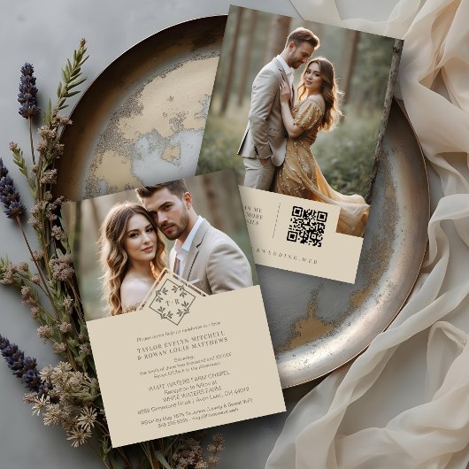 Invitation Exquisite Minimalist Wedding Botanical Monogram