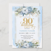 Invitation Exquisite pale blue gold style 90th birthday   (Devant)