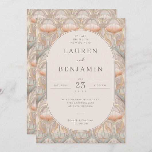 Invitation Exquisite Peach Floral Pattern (Devant / Derrière)