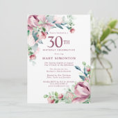 Invitation Exquisite Rose Fleur Rose 30e Anniversaire (Debout devant)