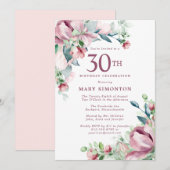 Invitation Exquisite Rose Fleur Rose 30e Anniversaire (Devant / Derrière)