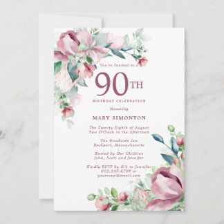 Invitation Exquisite Rose Fleur Rose 90e Anniversaire