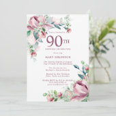 Invitation Exquisite Rose Fleur Rose 90e Anniversaire (Debout devant)