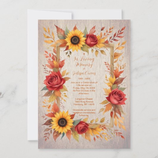 Invitation Exquisite Rustic Wood Botanical Frame Funeral (Devant)