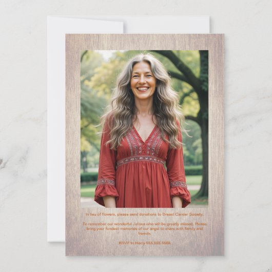 Invitation Exquisite Rustic Wood Botanical Frame Funeral (Dos)