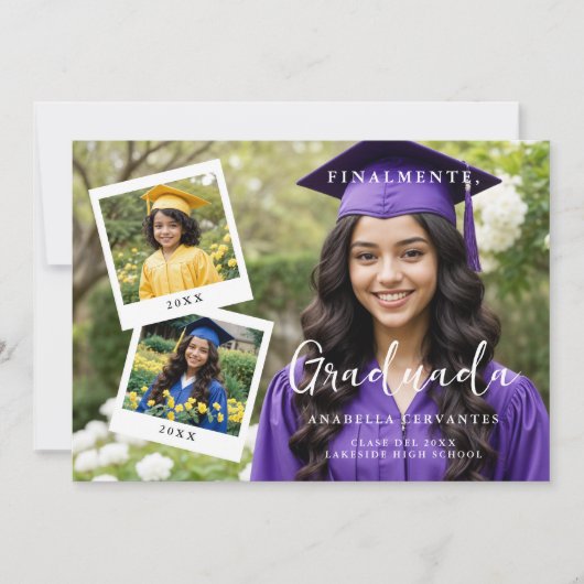 Invitation Exquisite Spanish Script Collage 4 Photos Timeline (Devant)