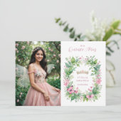 Invitation Exquisite Spring Tiara Pink & Green Floral Spanish (Debout devant)