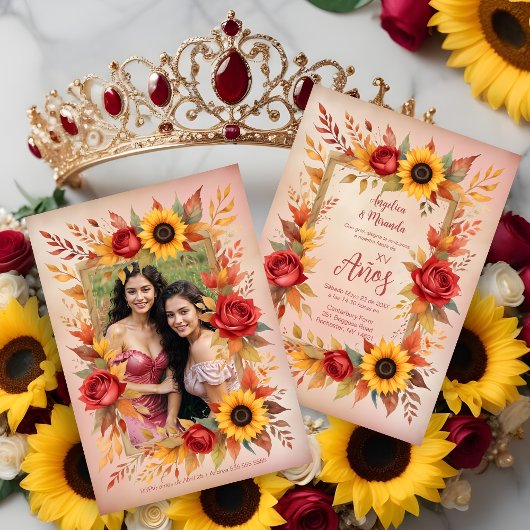 Invitation Exquisite Twins Botanical Frame Spanish Photo XVs