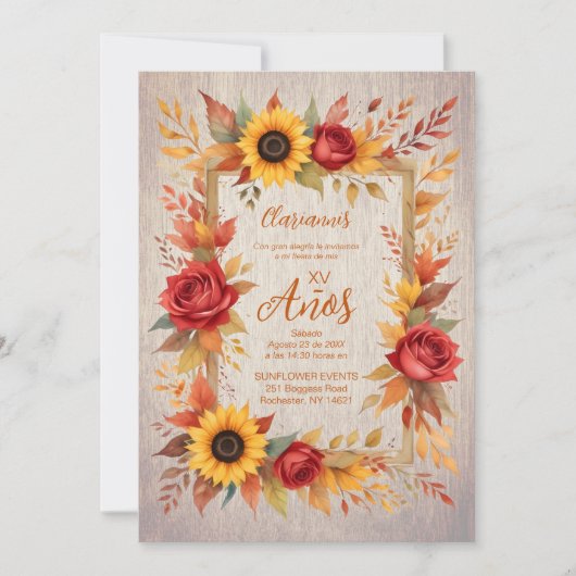 Invitation Exquisite Wood Botanical Frame Spanish Photo XVs (Devant)