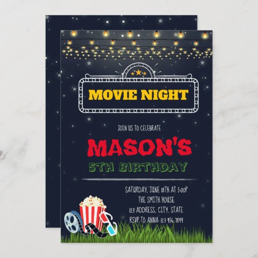 Invitation extérieure de fête d'anniversaire de (Devant / Derrière)