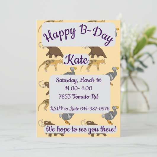 Invitation Extinct Animals Happy Birthday (Debout devant)