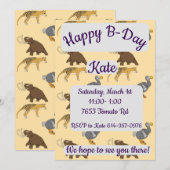 Invitation Extinct Animals Happy Birthday (Devant / Derrière)