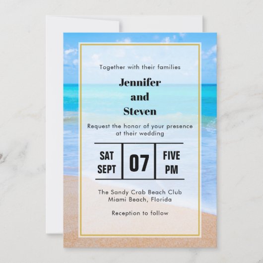 Invitation Extraordinaire Beach Tropical Scene Photo Mariage (Devant)