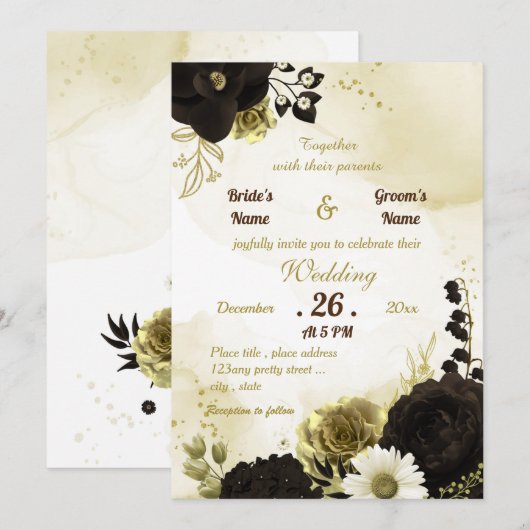 Invitation Extraordinaire fleurs d'ivoire brun mariage (Devant / Derrière)