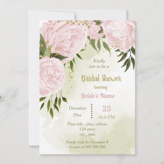 Invitation extraordinaire fleurs roses verdure douche nuptial (Devant)
