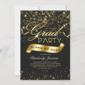 Invitation Extravagante Black & Gold Parties scintillant Grad (Devant)