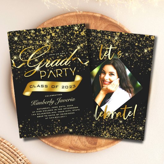 Invitation Extravagante Black & Gold Parties scintillant Grad