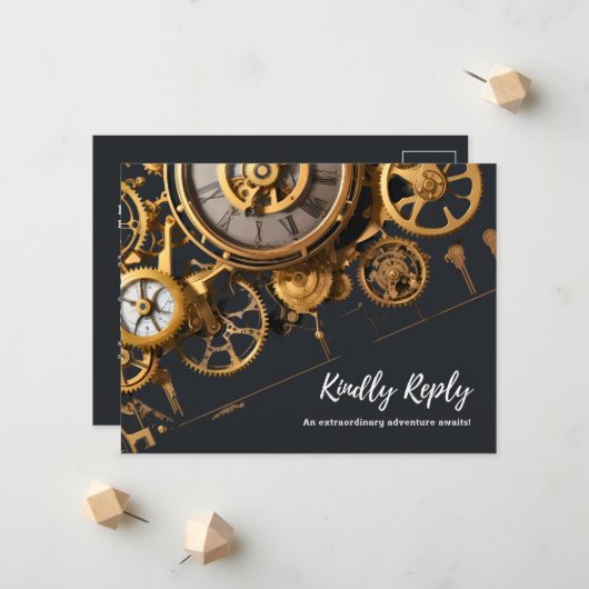 Invitation extravagante Steampunk à l'ancienne RSV (Devant/Arrière en situation)