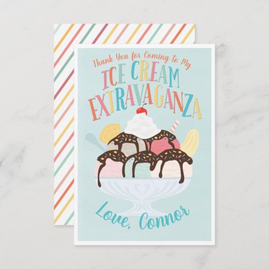 Invitation Extravaganza crème glacée Anniversaire Merci (Devant / Derrière)