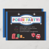 Invitation Extravaganza de la fête de Poker (bleu/ (Devant / Derrière)