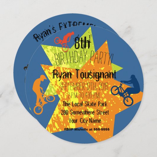 Invitation Extreme Biking Birthday Circle (Devant / Derrière)