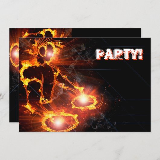 Invitation Extreme cool Flaming DJ party invitation. (Devant / Derrière)