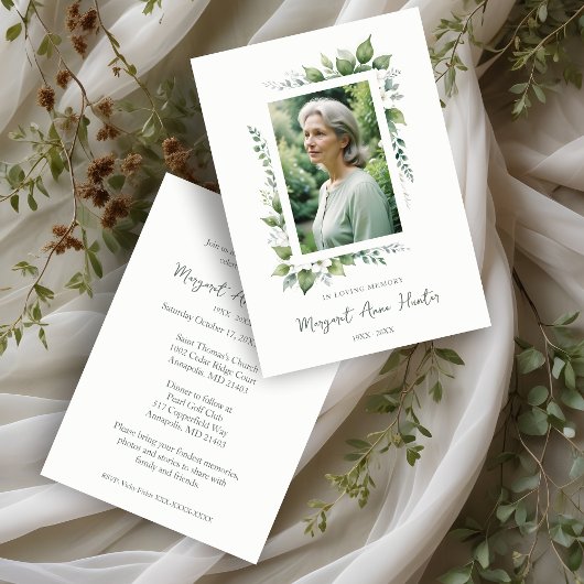 Invitation Exuberant Flower & Foliage Frame Funeral Photo