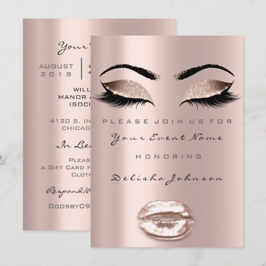Invitation Eyes Lips Sweet 16e anniversaire de fête Maquillag (Devant / Derrière)