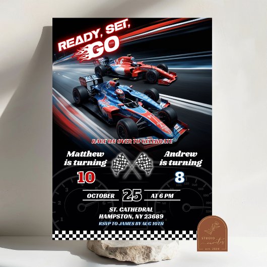 Invitation F1 Deux Véhicules de Course Anniversaire Commun