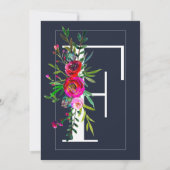 Invitation F Monogramme Dernière Initiale Moderne Bleu Floral (Dos)