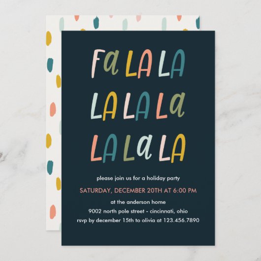 Invitation Fa la | Couleur Pastel | Fête de Noël (Devant / Derrière)