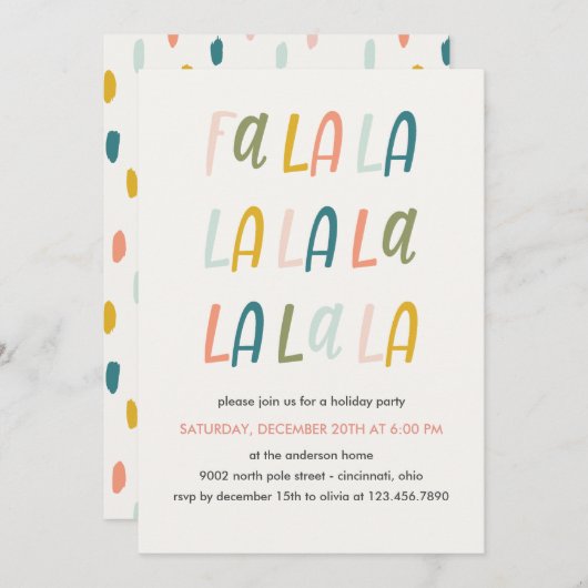Invitation Fa la | Couleur Pastel | Fête de Noël (Devant / Derrière)