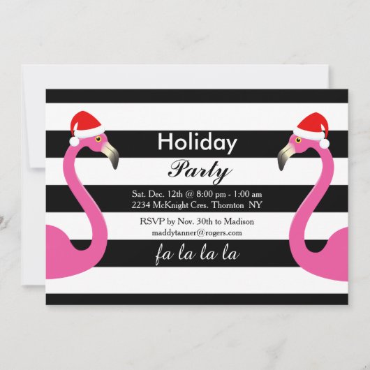 Invitation Fa la la la Flamant rose Fête de Vacances Invitati (Devant)