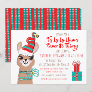 Invitation Fa la Llama Choses favorites Échange de cadeaux