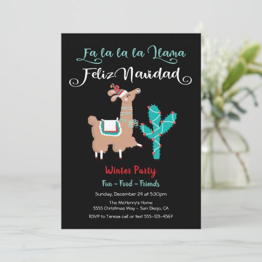 Invitation Fa la Llama Feliz Navidad Party (Debout devant)