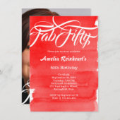 Invitation Fab 50e fête d'anniversaire Moderne Chic Rouge (Devant / Derrière)