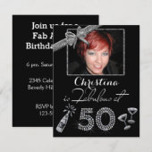 Invitation Fab At 50 Champagne & Diamonds Ajouter Photo Anniv (Devant / Derrière)