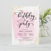 Invitation Fab Pink Watercolor Gold Confetti Anniversaire (Debout devant)