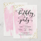Invitation Fab Pink Watercolor Gold Confetti Anniversaire (Devant / Derrière)