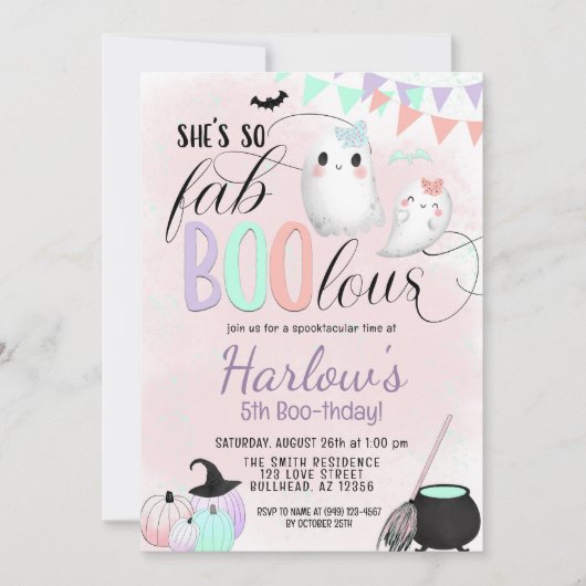Invitation FabBOOlous Ghost Pastel Halloween Anniversaire (Devant)