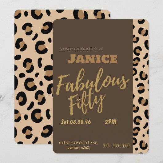 Invitation Fabolous Cheetah 50ème (Devant / Derrière)