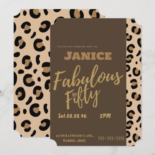 Invitation Fabolous Cheetah 50ème (Devant / Derrière)