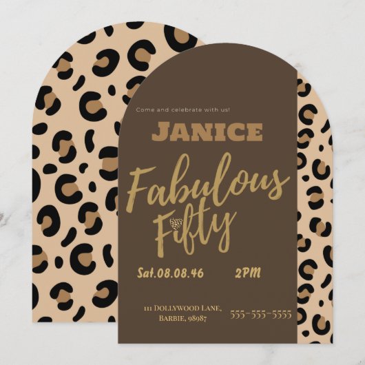 Invitation Fabolous Cheetah 50th  (Devant / Derrière)