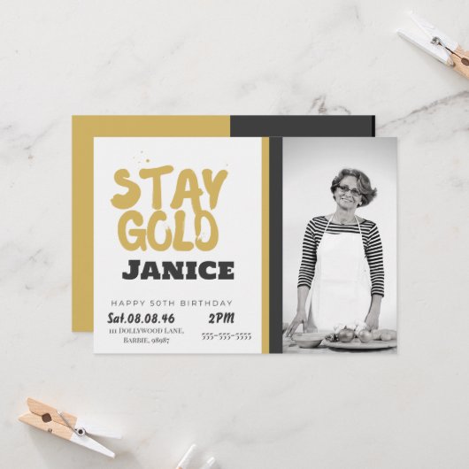 Invitation Fabolous Gold Golden 50th Personalized (Devant/Arrière en situation)