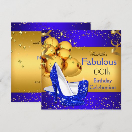 Invitation Fabrique Blue High Heels Gold Anniversaire Party 2 (Devant / Derrière)